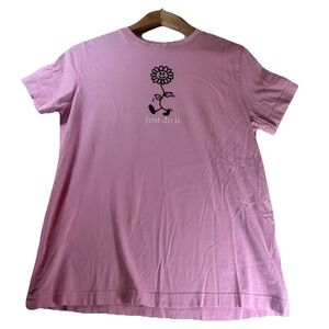 Nike Tee Shirt Girl's Size L Pink Short Sleeve Crew Neck "Just do It" Flower Run